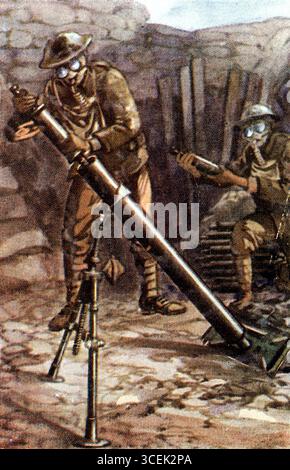 This image depicts World War 1 soldiers firing artillery shells near ...