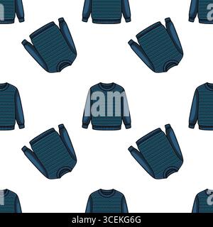 Seamless vector pattern featuring a repeating design of dark teal sweaters with a wavy, knitted texture, ideal for textile prints or winter themed pro Stock Vector