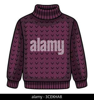 Vector illustration of a maroon turtleneck sweater with a unique chevron knit pattern, perfect for autumn or winter fashion designs. Stock Vector