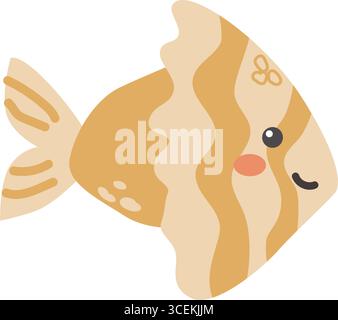 Cute cartoon butterflyfish fish with wavy stripes and smiling face. Stock Vector