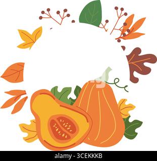 Autumn decorative frame with pumpkins and leaves Vector illustration ...