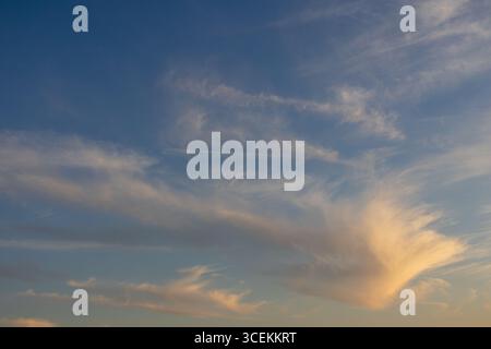 Cirrus clouds at sunset in the Eastern Washington desert Stock Photo