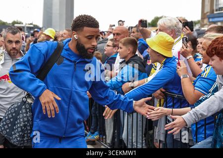 Jayden Bogle Of Leeds United Arrives During The Premier League Match Jayden Bogle Of Leeds United Arrives During The Premier League Match