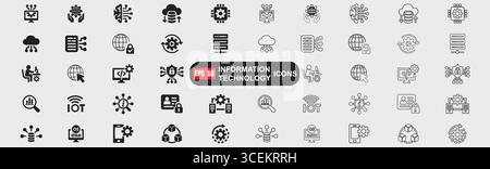 Information Technology icon line and vector set. Containing cloud computing, IT manager, big data, data analytics, internet, network security and more Stock Vector