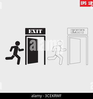 Emergency Exit icon line vector illustration, A Man Run to Emergency Exit Door Sign Stock Vector