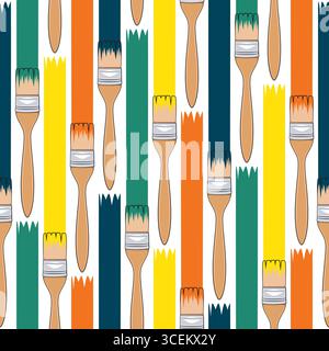 Seamless pattern with brushes for painting. Colored vector background. Stock Vector