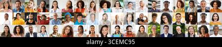Diverse individuals express joy and happiness in a colorful portrait collection Stock Photo