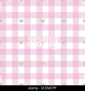 Pink gingham plaid style pattern. Geometric check tablecloth print in pastel color. Fun checkered repeat background for textile home design. Stock Vector