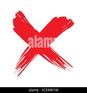 Red cross mark. Grunge style symbol. Textured brushstroke element. Vector exclusion sign. Stock Vector