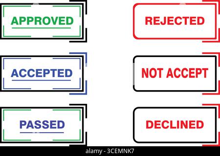 Modern vector set of approved rejected accepted declined passed stamp labels for business office workflow and online document verification graphics Stock Vector