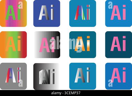 Professional Adobe Illustrator Ai logo vector collection with creative colorful app icons for digital graphic design branding and software related pro Stock Vector