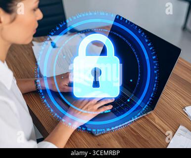 Digital lock hologram for cyber security Stock Photo