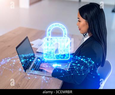 Digital lock hologram for cyber security Stock Photo