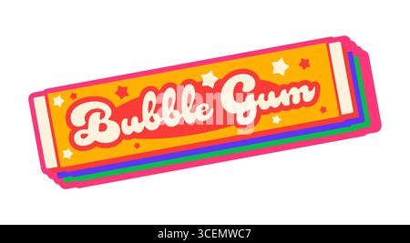 Fast food bubble gum retro Y2K sticker or tag. Fast food restaurant sweets groovy vector label, street food menu retro funky tag. Takeaway cafe Y2K sticker or patch with chewing bubble gum sticks pack Stock Vector