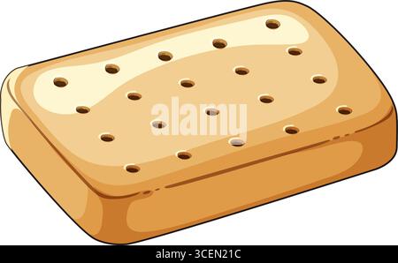 Vector illustration of a rectangular shortbread biscuit with rounded edges, golden brown color, and evenly spaced holes, rendered in a clean cartoon s Stock Vector
