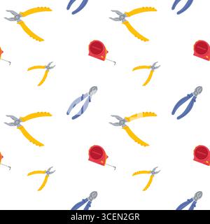 Colorful tools pattern featuring pliers and measuring tape for creative design projects Stock Vector
