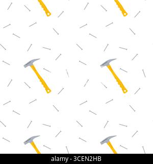 Tools scattered across a surface with hammers and nails placed in a random pattern Stock Vector