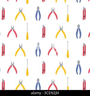 Diverse assortment of hand tools in vibrant colors arranged on a white background Stock Vector
