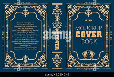 old book cover, book spine, book cover, vector illustration, vector, design, vintage, retro, book, border, ornament, spine, cover, style, old, royal, Stock Vector