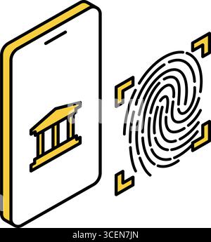 Fintech icon of fingerprint authentication login to online bank, secure ...