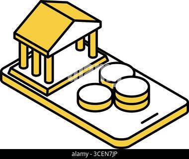 Fintech icon of online bank with savings and investment, digital finance and mobile banking vector illustration Stock Vector