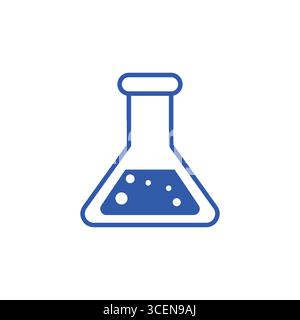 Vector Line Laboratory Bottle Icon in blue and white on white background Stock Vector