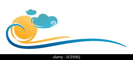 The sun symbol with sea and clouds. Stock Vector