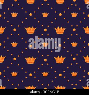 King crowns seamless pattern. Jewelry gold crown traditional design. Royal symbols, print for fabric, wallpaper, wrapping. Decorative nowaday vector Stock Vector