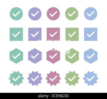 Checkmark icon set Vector illustration in flat style Stock Vector