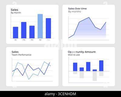 Sales tracking report ui dashboard chart set Stock Vector