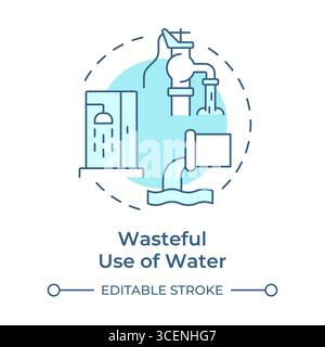 Wasteful use of water soft blue concept icon Stock Vector