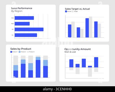 Business strategy tracking ui dashboard chart set Stock Vector
