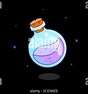 Mystical Potion Bottle with Purple Liquid Vector Illustration Cartoon Design, Halloween Theme Stock Vector