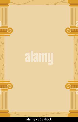 Antique inspired card with carved column corners and softly weathered paper texture. Stock Vector