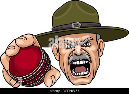 Drill Instructor Sergeant Bootcamp Cricket Mascot Stock Vector