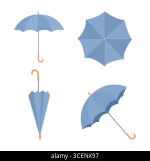 Set, group of umbrellas in different view isolated on white background stock vector illustration. . Vector illustration Stock Vector