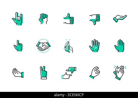 Hand signs - set of line design style icons Stock Vector