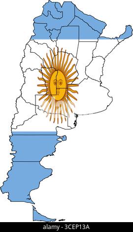 Argentina Map with National Flag – Vector Illustration of Country Outline and Symbol for Geography, Travel, and Education Stock Vector