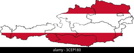 Austria Map with National Flag – Vector Illustration of Country Outline and Symbol for Geography, Travel, and Education Stock Vector
