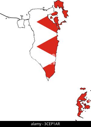 Bahrain Map with National Flag – Vector Illustration of Country Outline and Symbol for Geography, Travel, and Education Stock Vector