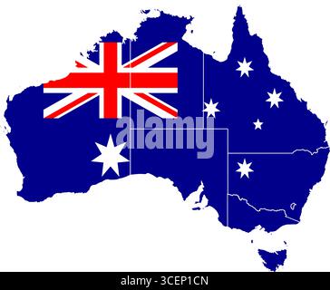 Australia Map with National Flag – Vector Illustration of Country Outline and Symbol for Geography, Travel, and Education Stock Vector