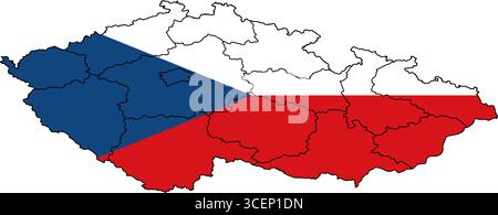 Czech Republic Map with National Flag – Vector Illustration of Country Outline and Symbol for Geography, Travel, and Education Stock Vector