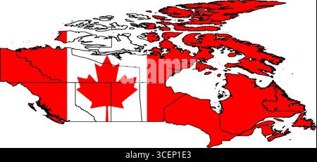 Canada Map with National Flag – Vector Illustration of Country Outline and Symbol for Geography, Travel, and Education Stock Vector