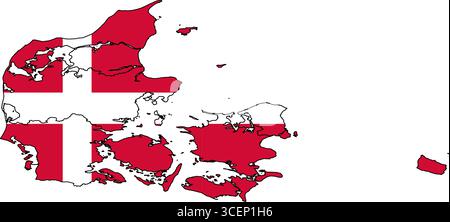 Denmark Map with National Flag – Vector Illustration of Country Outline and Symbol for Geography, Travel, and Education Stock Vector