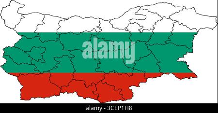Bulgaria Map with National Flag – Vector Illustration of Country Outline and Symbol for Geography, Travel, and Education Stock Vector