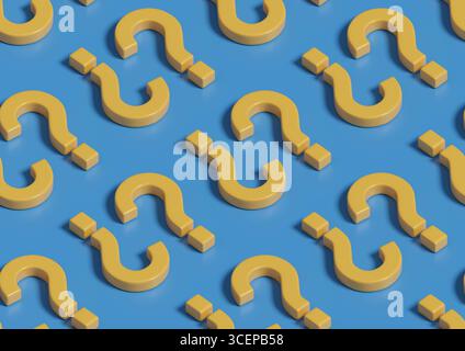 Seamless isometric yellow question mark pattern. 3D illustration. Stock Photo