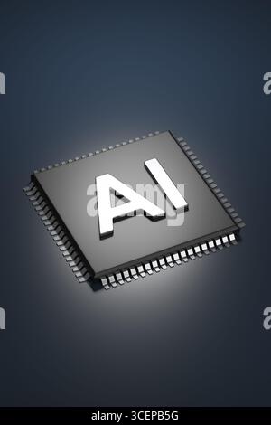 Computer chip with the acronym AI. Artificial intelligence concept. 3D illustration. Stock Photo