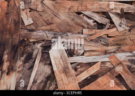 Broken pieces of plywood, close-up. Stock Photo