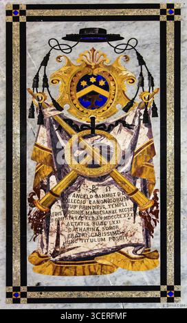 Marble plaque as tombstone on the floor, St Paul's Cathedral with magnificent baroque interior, from 1697, Mdina, former capital, Malta Stock Photo
