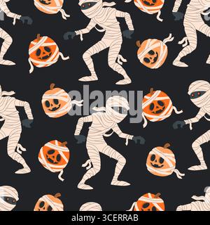 Halloween seamless pattern with pumpkins. Stock Vector